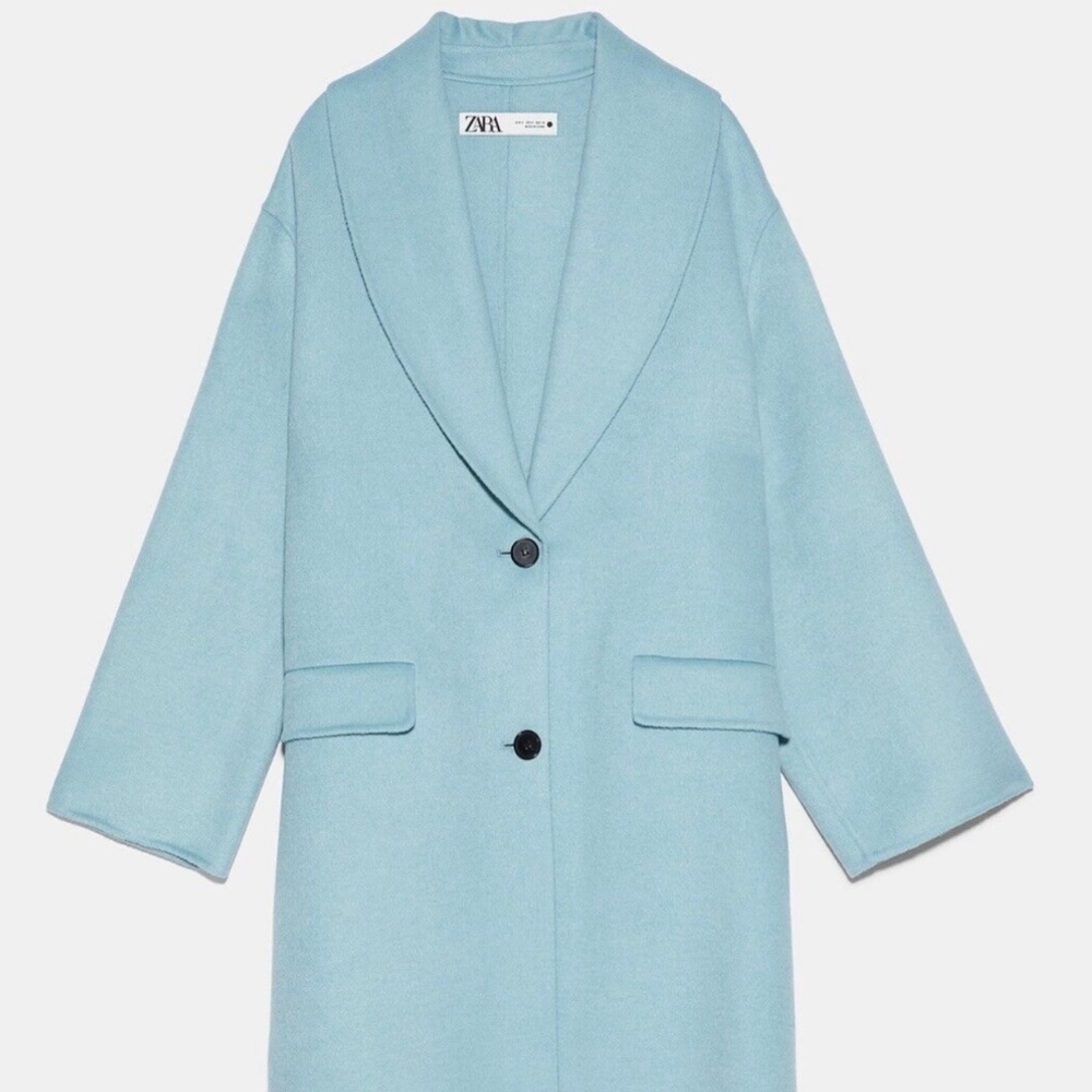 Zara wool blend coat bloggers favorite green blue